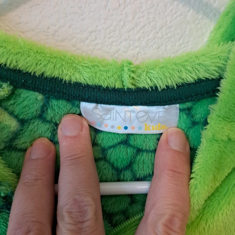 Saint Eve Kids Green Dinosaur Hooded Fleece Union Suit Pajamas Sleeper